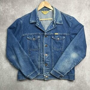 Vintage Rustler Jean Jacket Men's Size L Blue Denim Trucker Made in USA Workwear